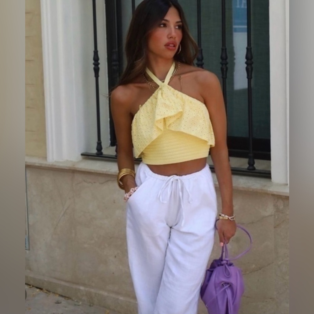 Zara yellow eyelet halter top